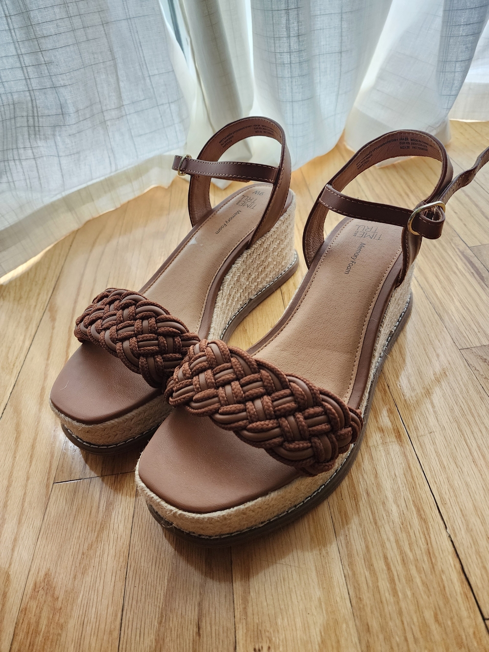 Time and Tru Brown Braided Espadrille Wedge Sandals